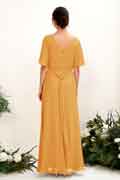 A‑Linien Chiffon V‑Ausschnitt Kurzarm bodenlanges Brautjungfernkleid für Hochzeiten