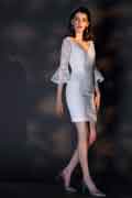 White V-Cut Trumpet Sleeves Hip Step Skirt Party Dress