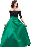 Green Off Shoulder Sleeves Lace&Mikado Long Prom Gown