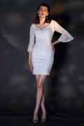 White V-Cut Trumpet Sleeves Hip Step Skirt Party Dress