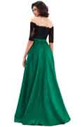 Green Off Shoulder Sleeves Lace&Mikado Long Prom Gown