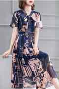 Women Blue Printed Floral Maxi Summer Holiday Party Dress