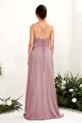 Robe demoiselle d’honneur A‑line en satin avec col rond, sans manches et longueur au sol pour mariage