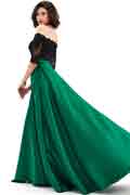 Green Off Shoulder Sleeves Lace&Mikado Long Prom Gown