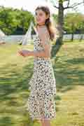 Summer Women Ruffle Midi Dress Leopard Floral Dress