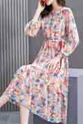 New Pink Floral Printed Chiffon Party Holiday Casual Dress