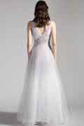 vestido de noche cruzado de tul brillante con corte en V