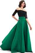 Green Off Shoulder Sleeves Lace&Mikado Long Prom Gown