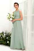 Vestido de dama de honor A‑line de gasa con tirantes halter, sin mangas y largo hasta el suelo para boda