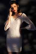 White V-Cut Trumpet Sleeves Hip Step Skirt Party Dress