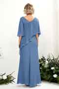 Robe demoiselle d’honneur Bohème en mousseline avec décolleté en V, manches 3/4 et longueur au sol pour mariage