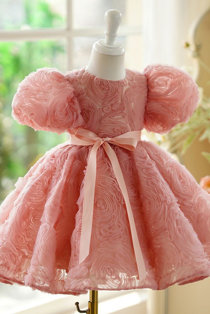Princesa Hasta la Tibia Polyester vestidos para chica de flor in Rosa polvorienta