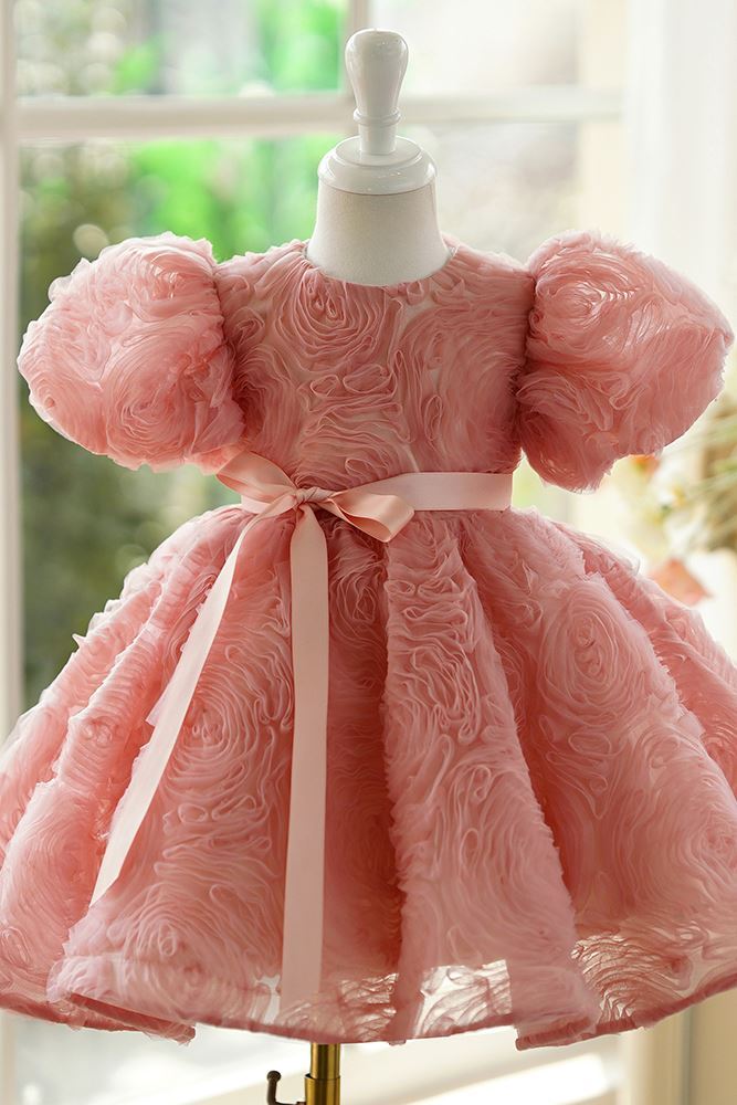 Princesa Hasta la Tibia Polyester vestidos para chica de flor in Rosa polvorienta