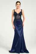 Fit & Flare Prom Gown with Sheer Bead & Lace Embellished Bodice