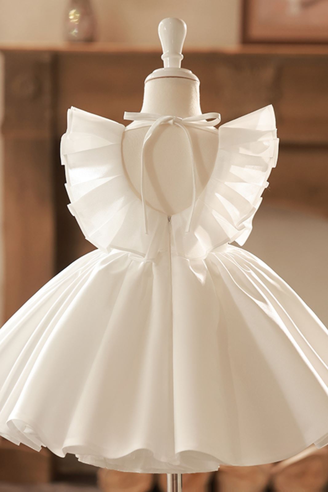 Princess Square Tea Length Satin Flower Girl Dress in White