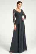 Robe Mère de la Mariée à Manches Longues Brodée en Charbon