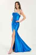 Cowl Neck A-Line Maxi Dress with Waist Pleats and Leg Slit