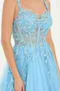 Sky Blue Ball Gown with Sweetheart Neckline and Sequin Floral
