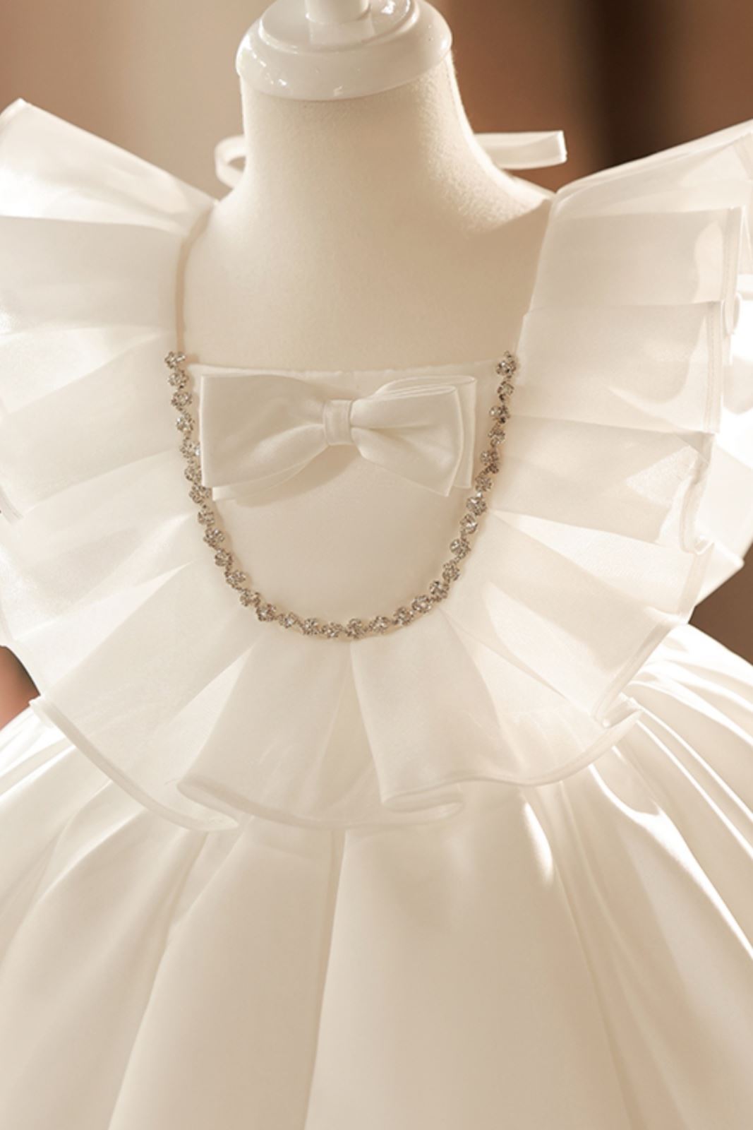 Princess Square Tea Length Satin Flower Girl Dress in White