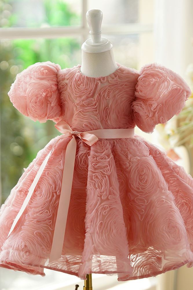 Princesa Hasta la Tibia Polyester vestidos para chica de flor in Rosa polvorienta