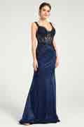 Fit & Flare Prom Gown with Sheer Bead & Lace Embellished Bodice