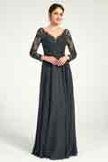 Robe Mère de la Mariée à Manches Longues Brodée en Charbon