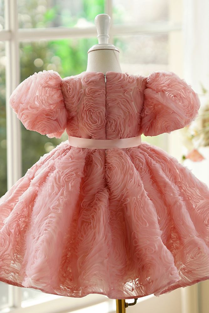 Princesa Hasta la Tibia Polyester vestidos para chica de flor in Rosa polvorienta