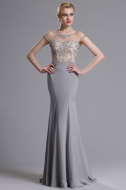 Illusion Neckline Beaded Mermaid Prom Evening Dress