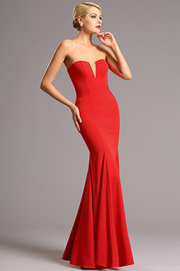 Strapless V Cut Neck Red Prom Dress Formal Dress