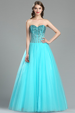 Aqua Blue Beaded Red Carpet Formal Dress
