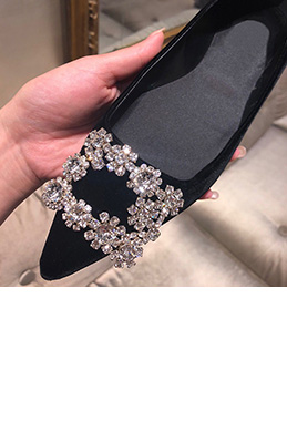 Women Suede Toe Closed Rhinestone Flat Shoes