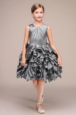 Schöne Grau Rose Blumenmädchen Minikleid