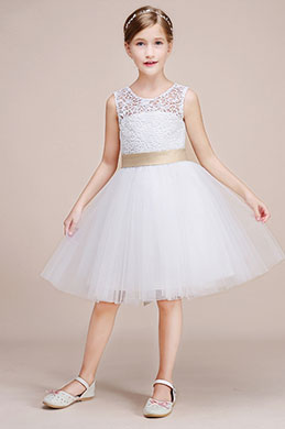 Robe de Filles En Dentelle Sans Manches Blanche