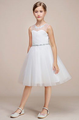 Robe de Fille En Tulle Blanc Pour Enfants