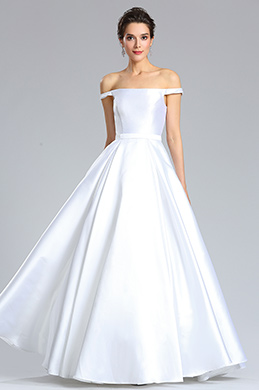 Off Shoulder White Wedding Puffy Formal Dress