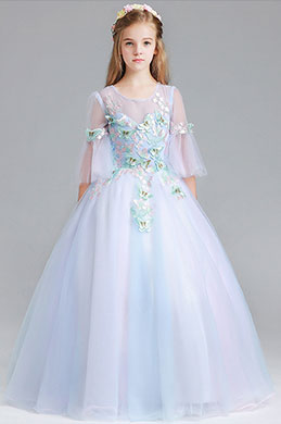 Children V Neck Wedding Flower Girl Dress
