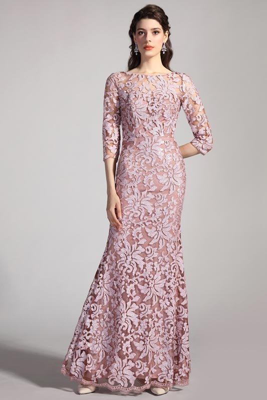 Stickerei Spitze Halbe Ärmel Party Abendkleid