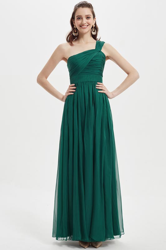 Robe de Demoiselle d'Honneur Verte à Une Bretelle