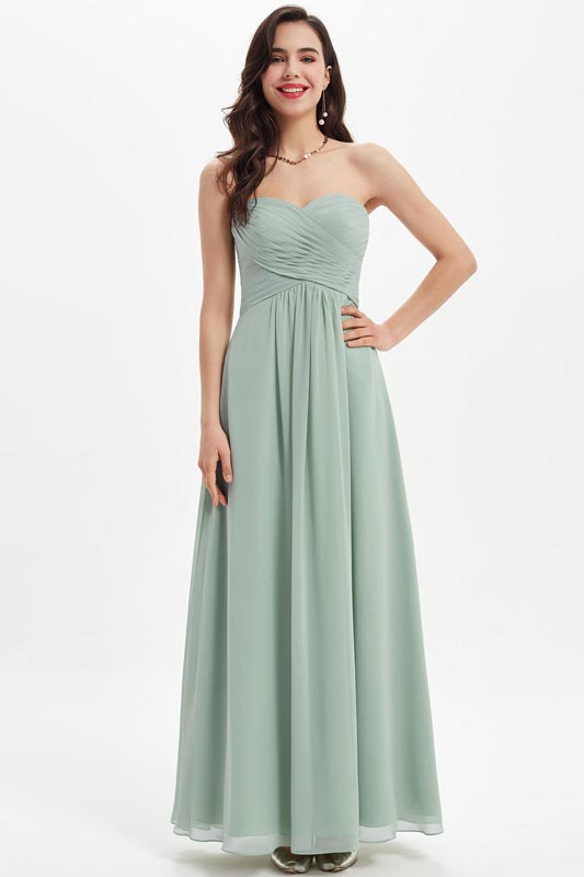 Robe demoiselle d’honneur A‑line en mousseline, sans bretelles et longueur au sol pour mariage