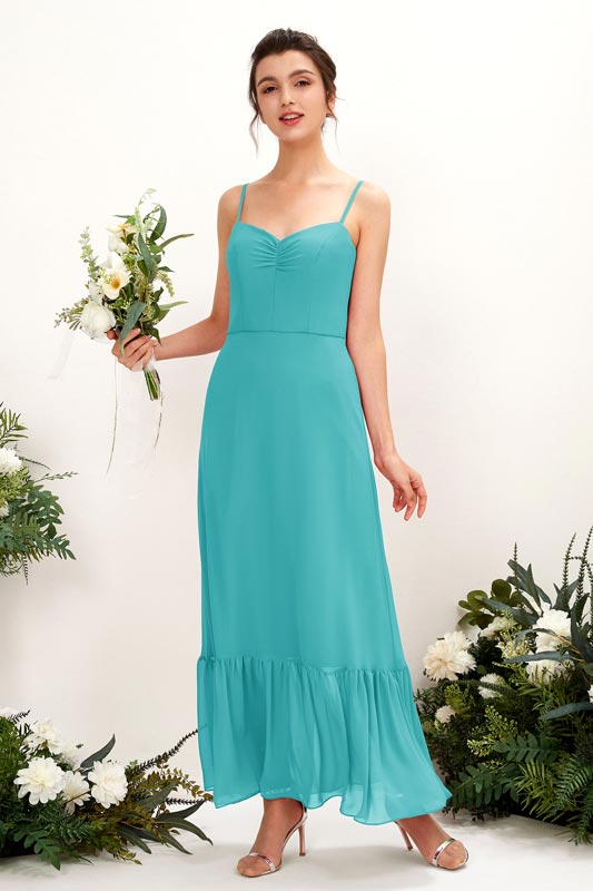 Chiffon Spaghetti Straps Sleeveless Floor-Length Bridesmaid Dress for Wedding Party
