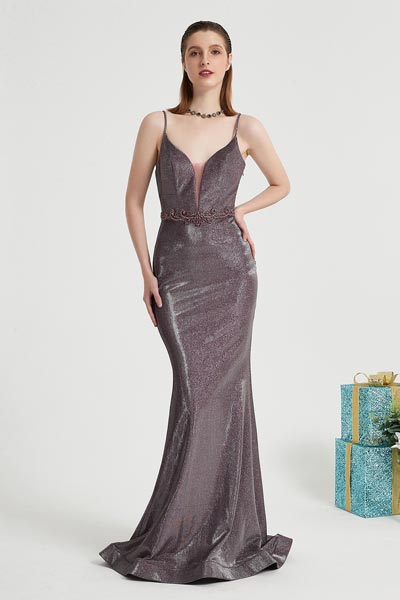Robe de Soirée Brillante Avec Bretelles Fines