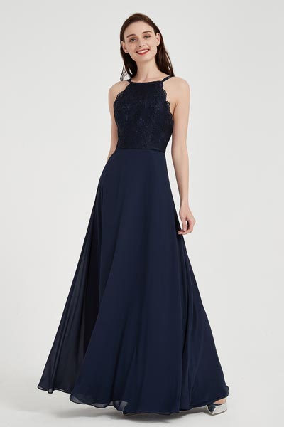 Robe de Bal Sexy Bleu Licou En Dentelles