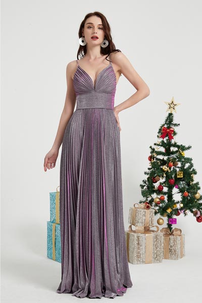 Purple Spaghetti Sparkle Party Prom Ball Dress