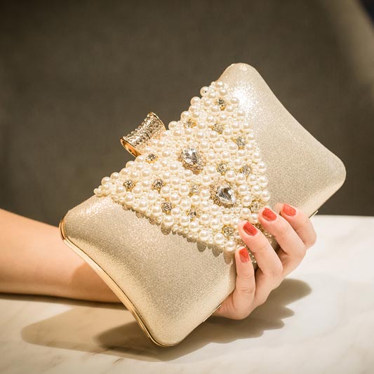 Women Pearl Purse Bead Evening Clutch