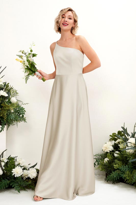 A-Line Satin One-Shoulder Sleeveless Floor-Length Bridesmaid Dress for Wedding Party
