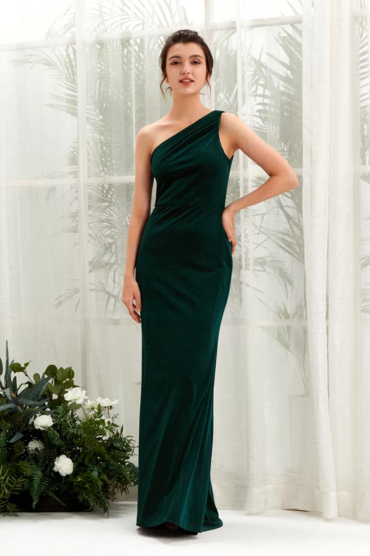 Mermaid Velvet One-Shoulder Sleeveless Floor-Length Bridesmaid Dress for Wedding Party