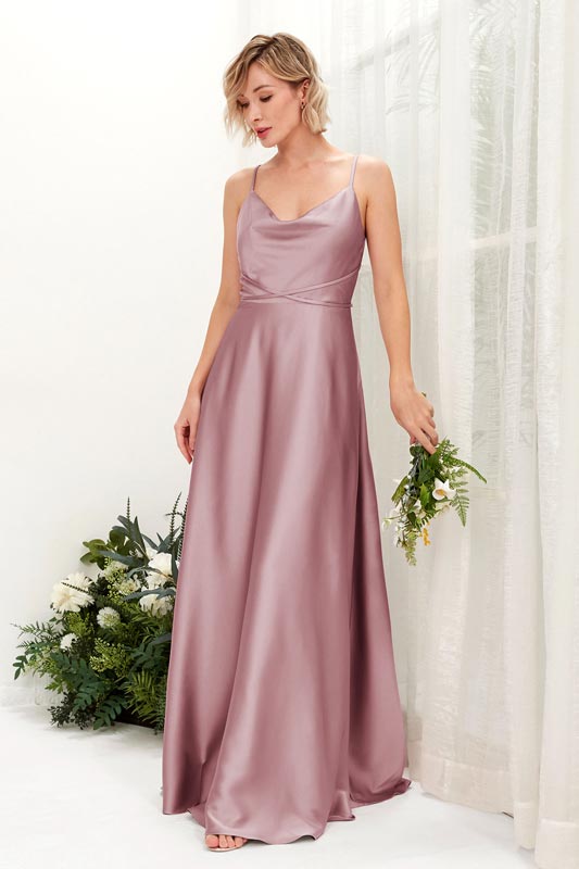 A‑Linien Satin Brautjungfernkleid mit Rundhalsausschnitt, ärmellos und bodenlang für Hochzeiten