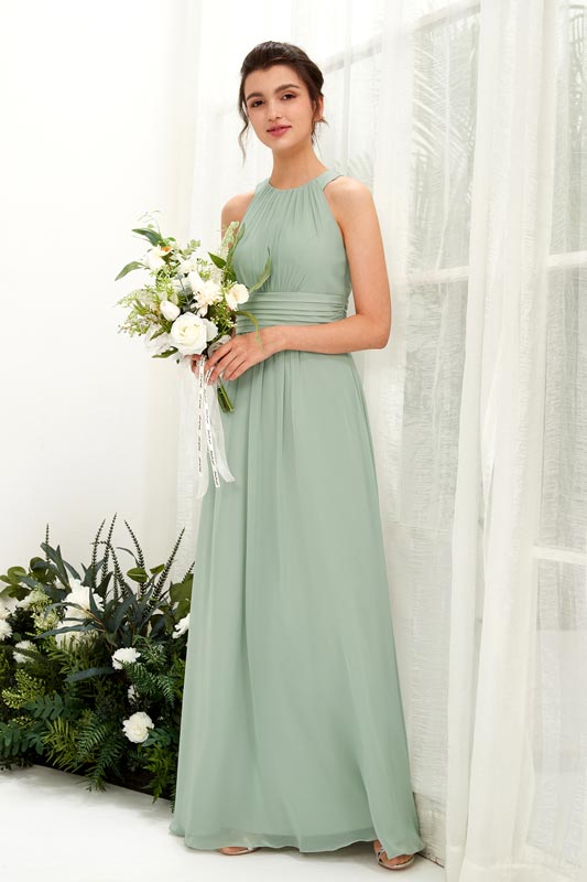 A‑Linien Chiffon Halter ärmelloses bodenlanges Brautjungfernkleid für Hochzeiten