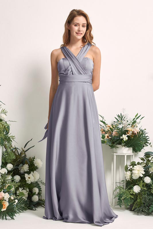 A-Line Satin Halter Floor-Length Short Sleeve Bridesmaid Dress for Wedding Party
