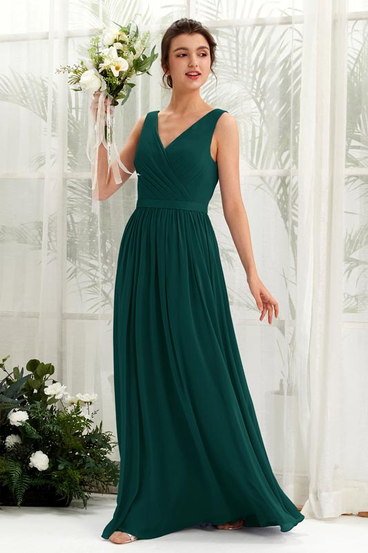 A-Line Chiffon V-Neck Sleeveless Floor-Length Bridesmaid Dress for Wedding Party